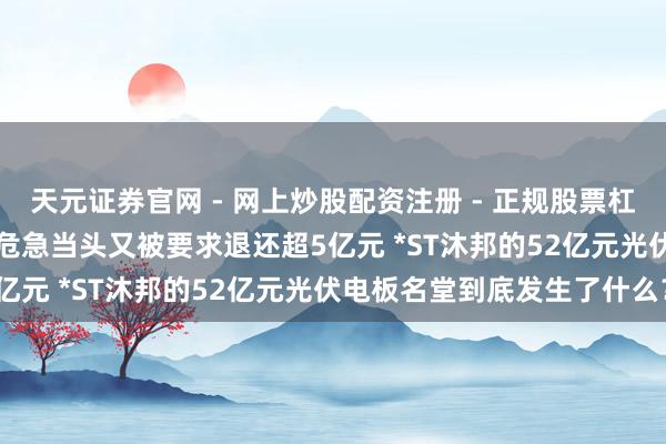 天元证券官网 - 网上炒股配资注册 - 正规股票杠杆怎么开户 走访 | 退市危急当头又被要求退还超5亿元 *ST沐邦的52亿元光伏电板名堂到底发生了什么？