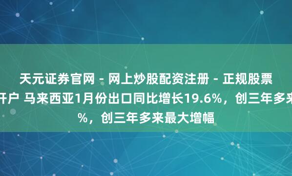 天元证券官网 - 网上炒股配资注册 - 正规股票杠杆怎么开户 马来西亚1月份出口同比增长19.6%，创三年多来最大增幅