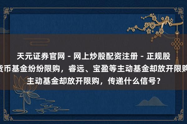 天元证券官网 - 网上炒股配资注册 - 正规股票杠杆怎么开户 货币基金纷纷限购，睿远、宝盈等主动基金却放开限购，传递什么信号？
