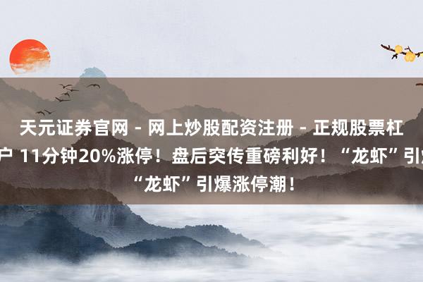 天元证券官网 - 网上炒股配资注册 - 正规股票杠杆怎么开户 11分钟20%涨停！盘后突传重磅利好！“龙虾”引爆涨停潮！