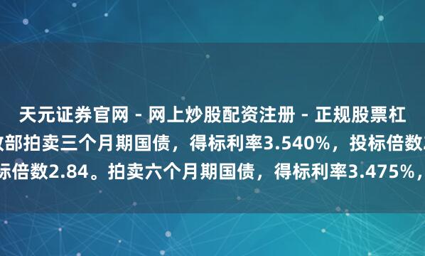 天元证券官网 - 网上炒股配资注册 - 正规股票杠杆怎么开户 好意思国财政部拍卖三个月期国债，得标利率3.540%，投标倍数2.84。拍卖六个月期国债，得标利率3.475%，投标倍数2.38。