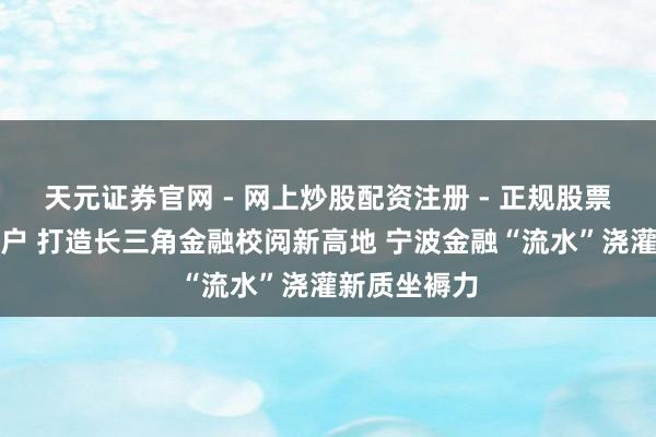 天元证券官网 - 网上炒股配资注册 - 正规股票杠杆怎么开户 打造长三角金融校阅新高地 宁波金融“流水”浇灌新质坐褥力